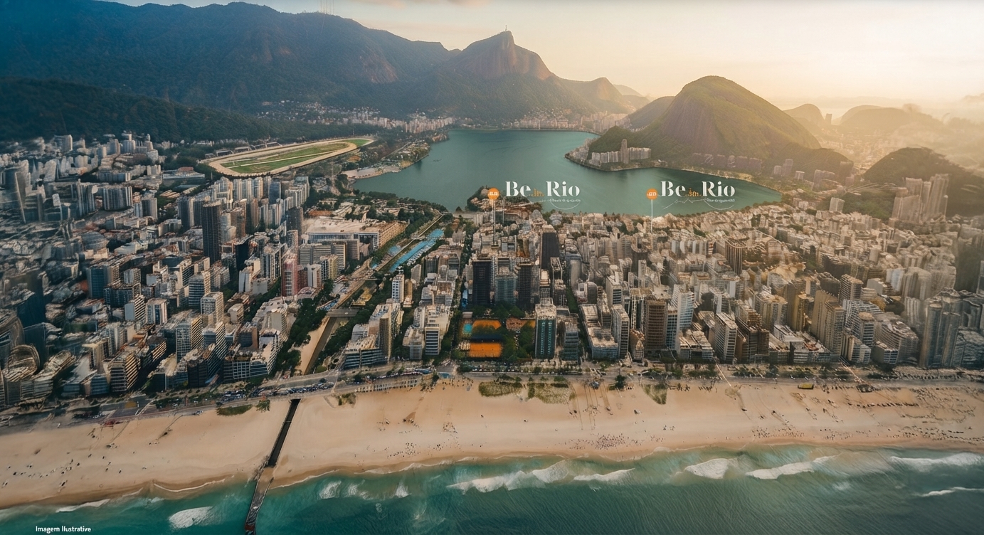 Vista aérea de Ipanema com a localização dos dois edifícios Be.in.Rio